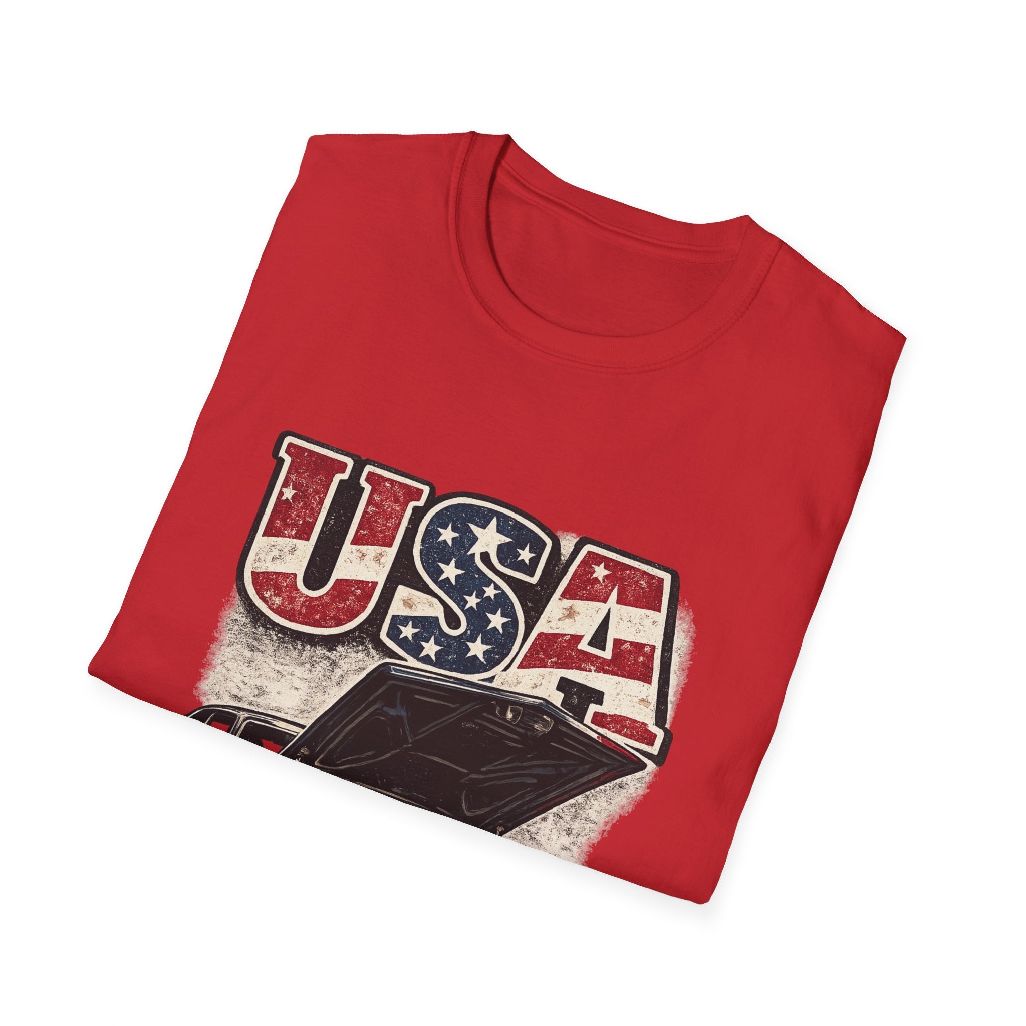 USA Muscle Car T-Shirt – Vintage American Flag Classic Car Graphic Tee