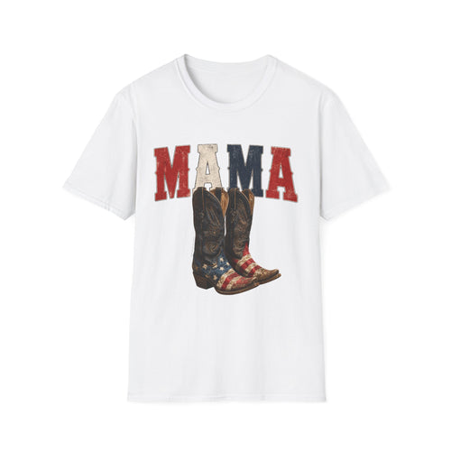 Mama Cowboy Boots T-Shirt — Patriotic Americana Graphic Tee for Moms