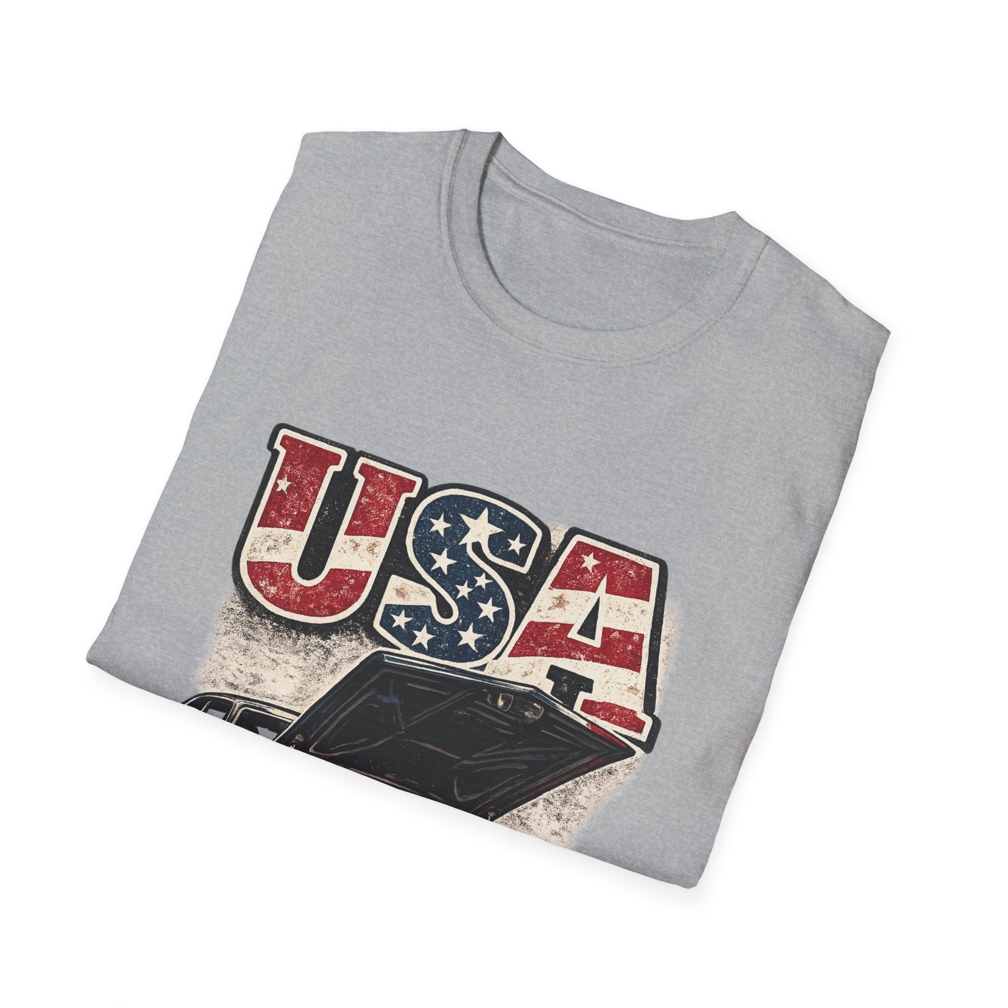 USA Muscle Car T-Shirt – Vintage American Flag Classic Car Graphic Tee