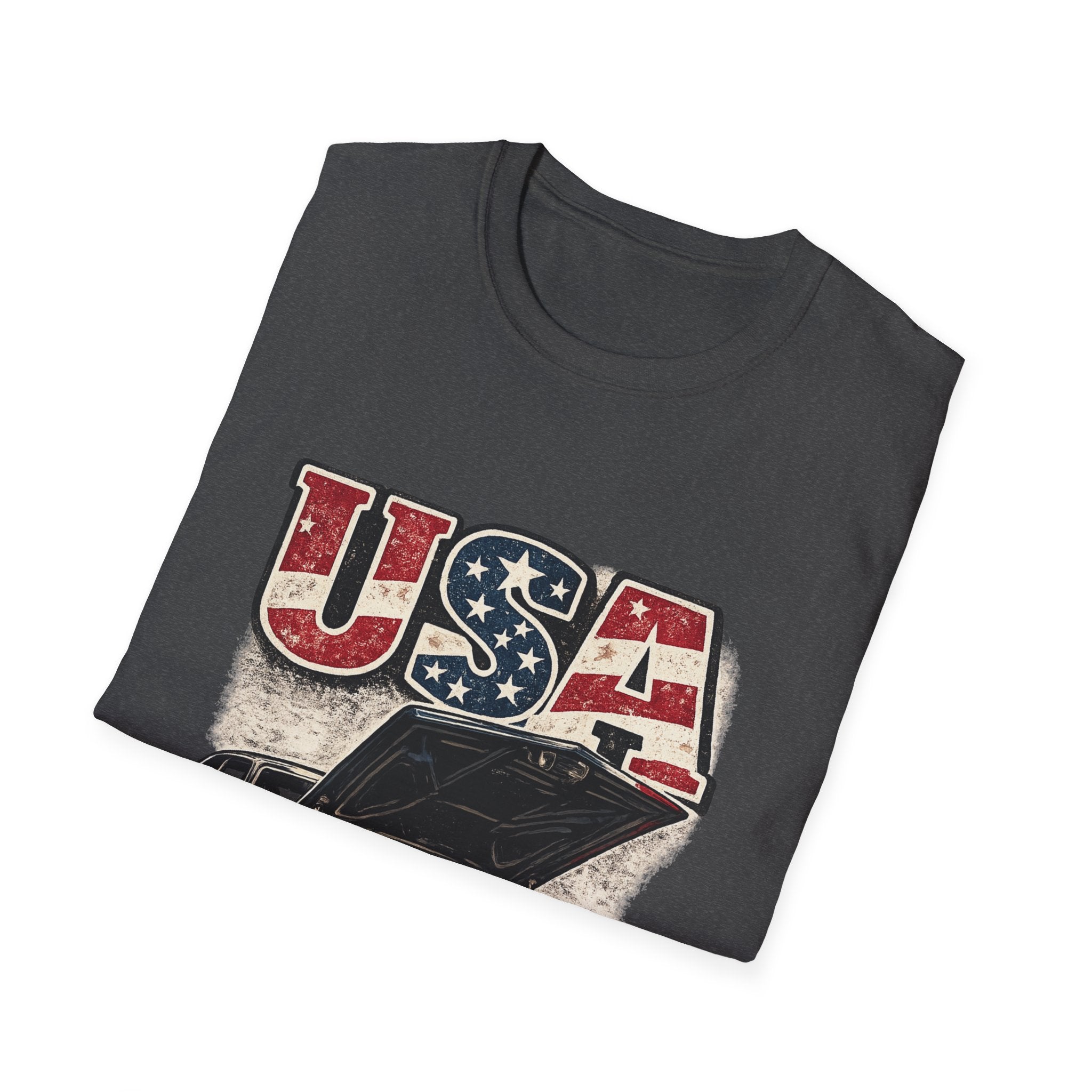 USA Muscle Car T-Shirt – Vintage American Flag Classic Car Graphic Tee