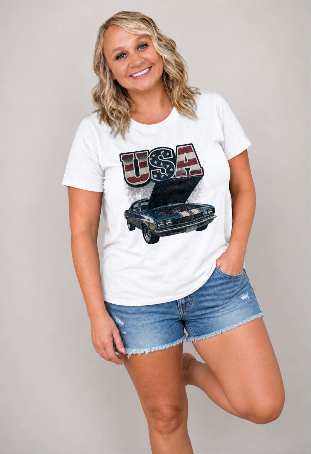USA Muscle Car T-Shirt – Vintage American Flag Classic Car Graphic Tee