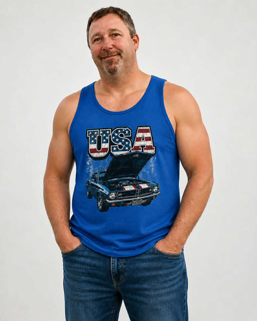 USA Classic Car Tank Top — Vintage American Muscle Racer Shirt