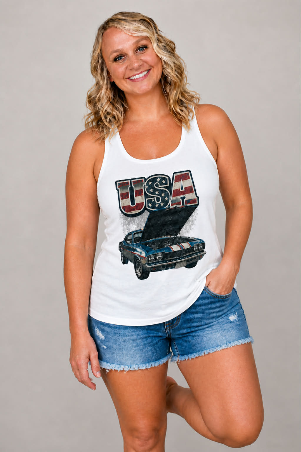 USA Classic Car Tank Top — Vintage American Muscle Racer Shirt