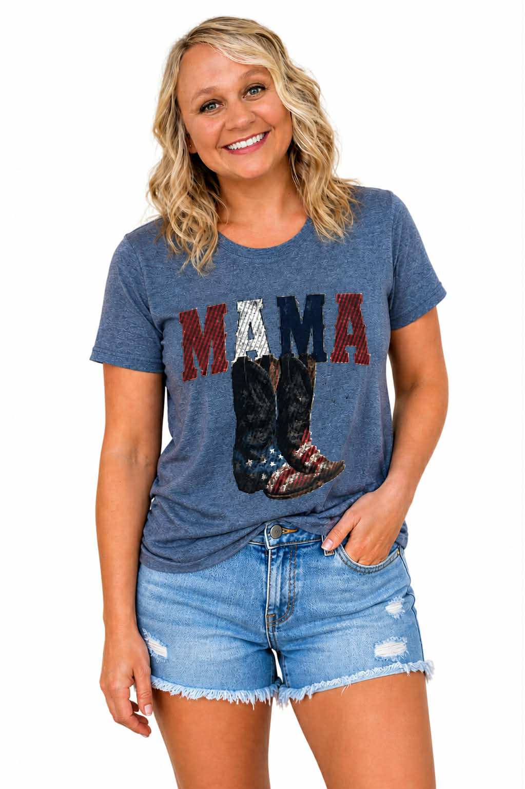 Mama Cowboy Boots T-Shirt — Patriotic Americana Graphic Tee for Moms