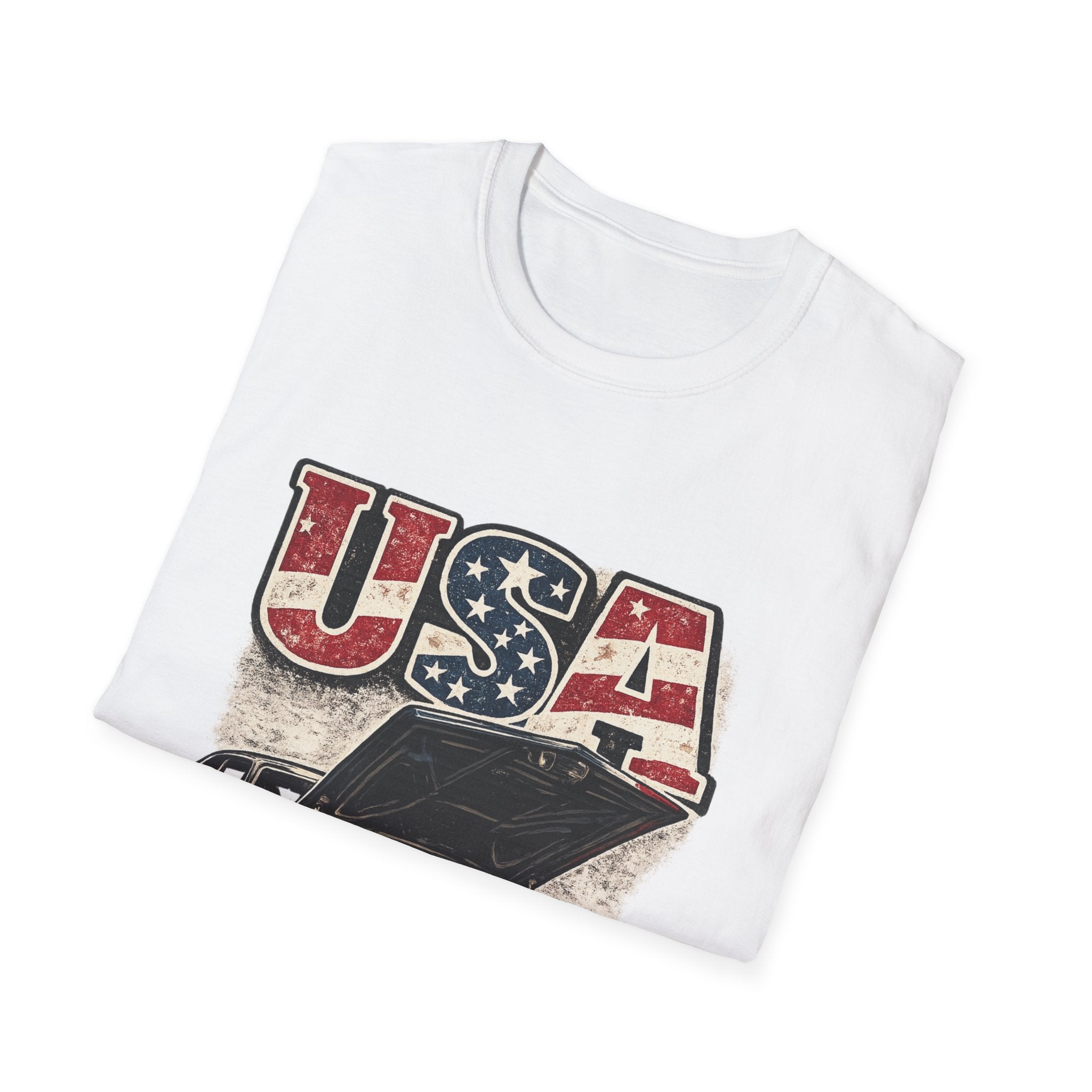 USA Muscle Car T-Shirt – Vintage American Flag Classic Car Graphic Tee