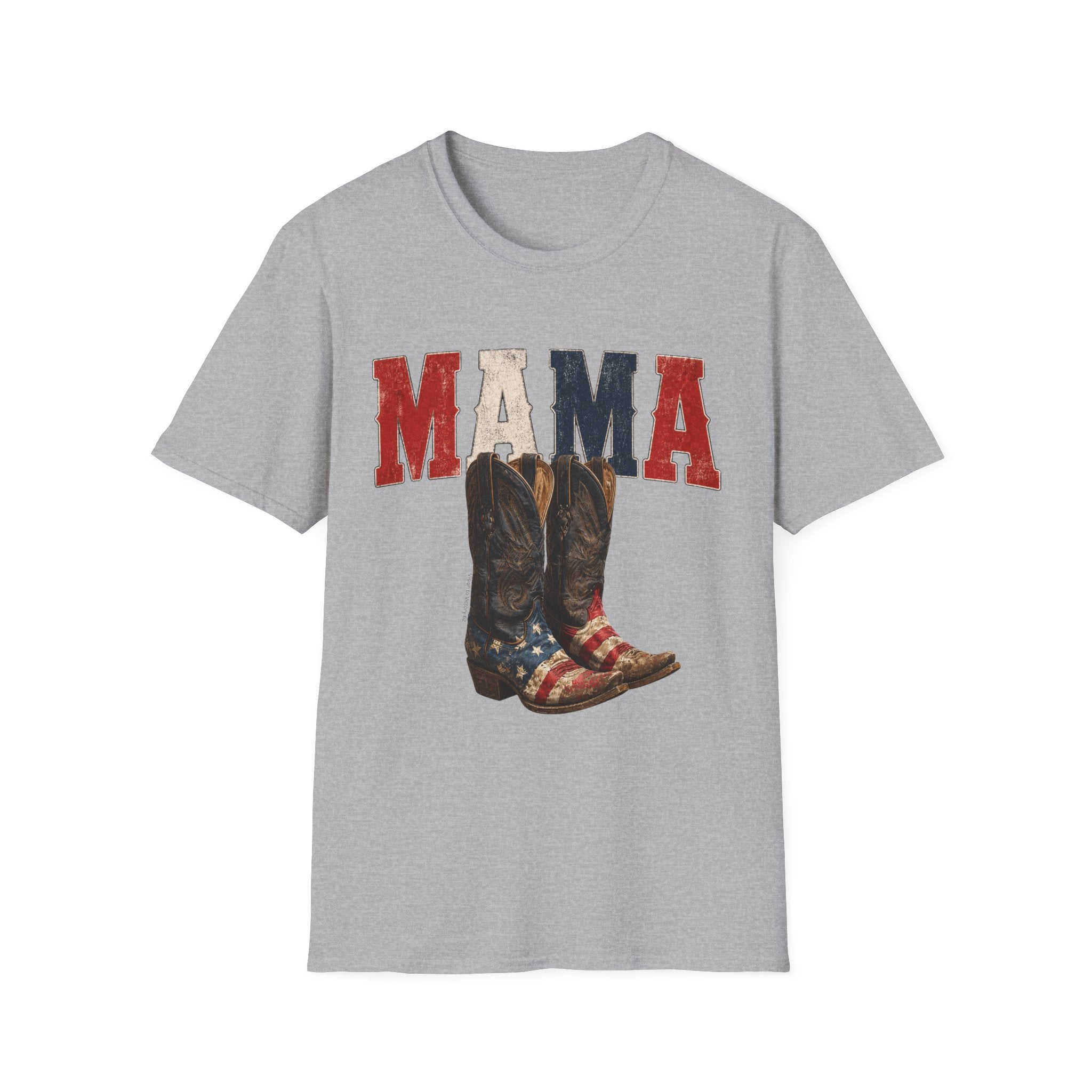 Mama Cowboy Boots T-Shirt — Patriotic Americana Graphic Tee for Moms