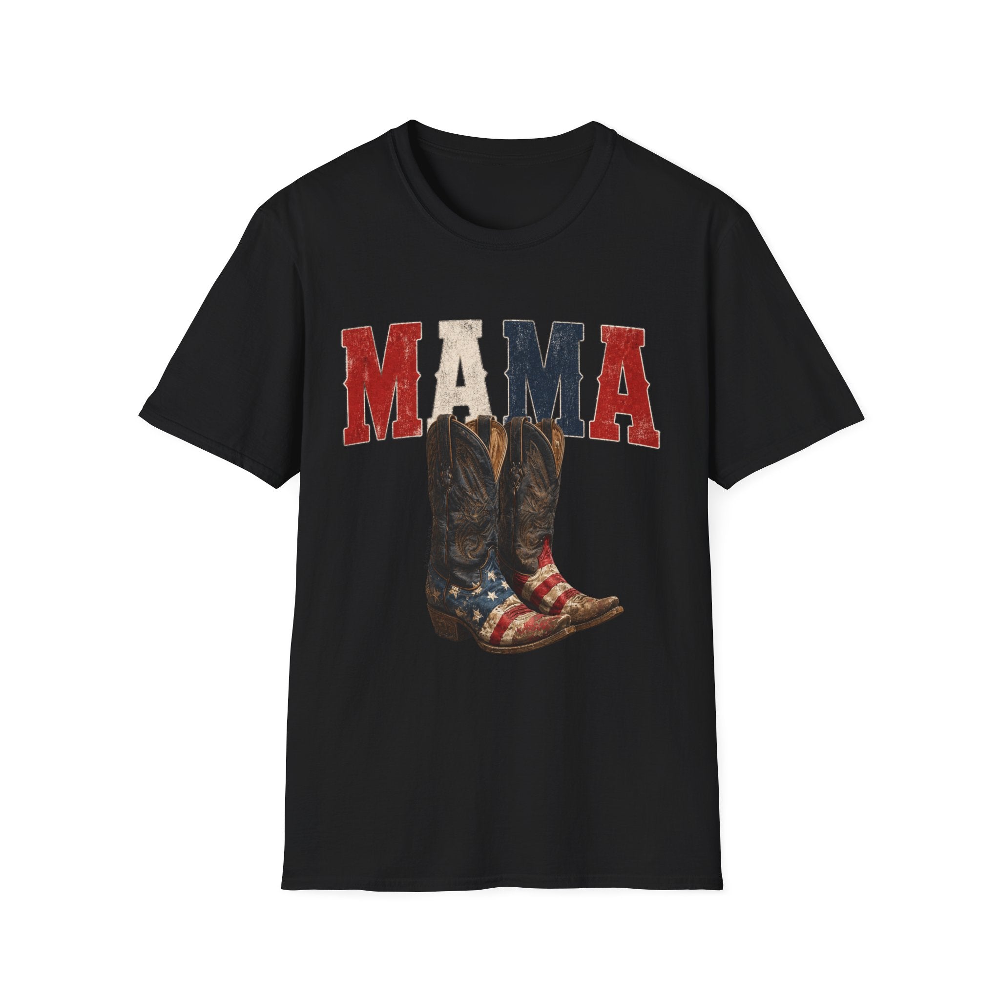 Mama Cowboy Boots T-Shirt — Patriotic Americana Graphic Tee for Moms
