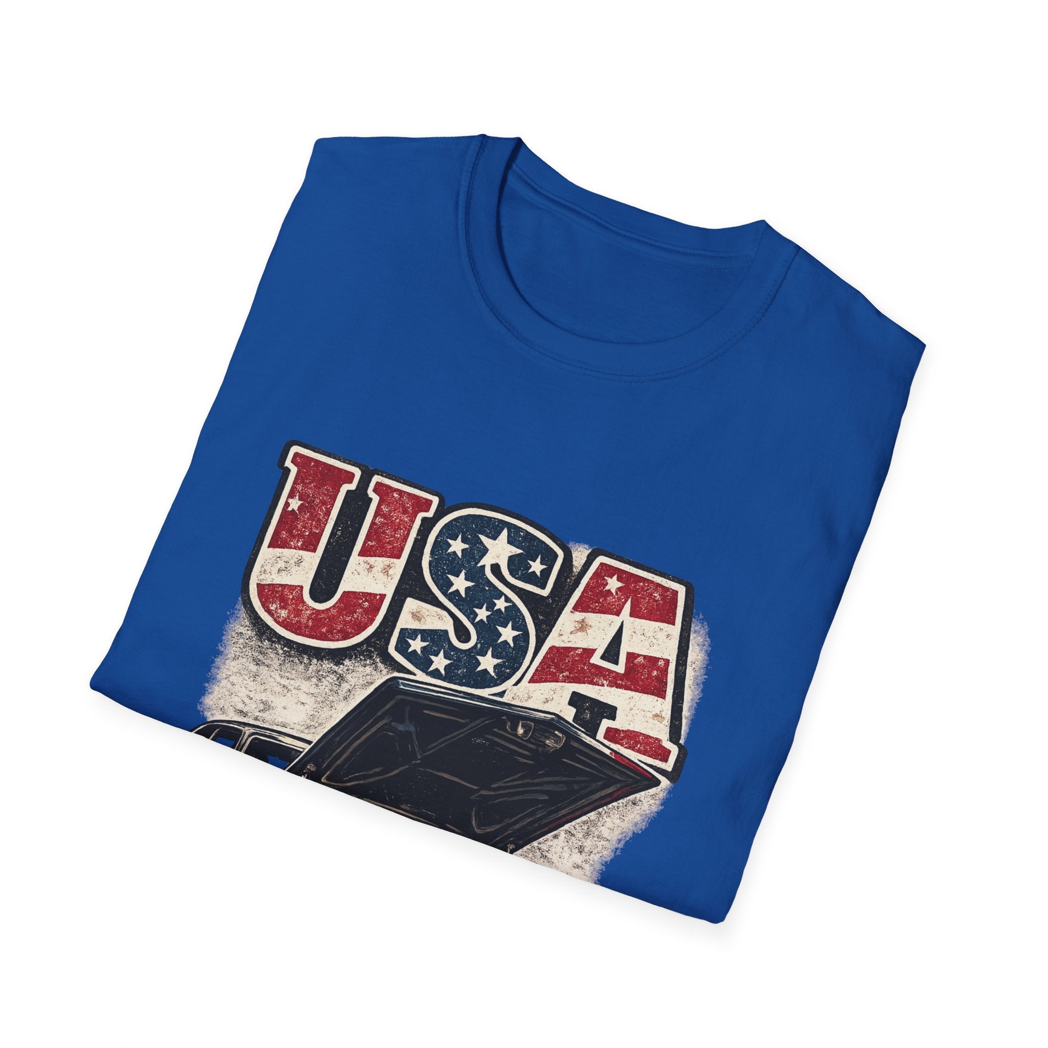USA Muscle Car T-Shirt – Vintage American Flag Classic Car Graphic Tee