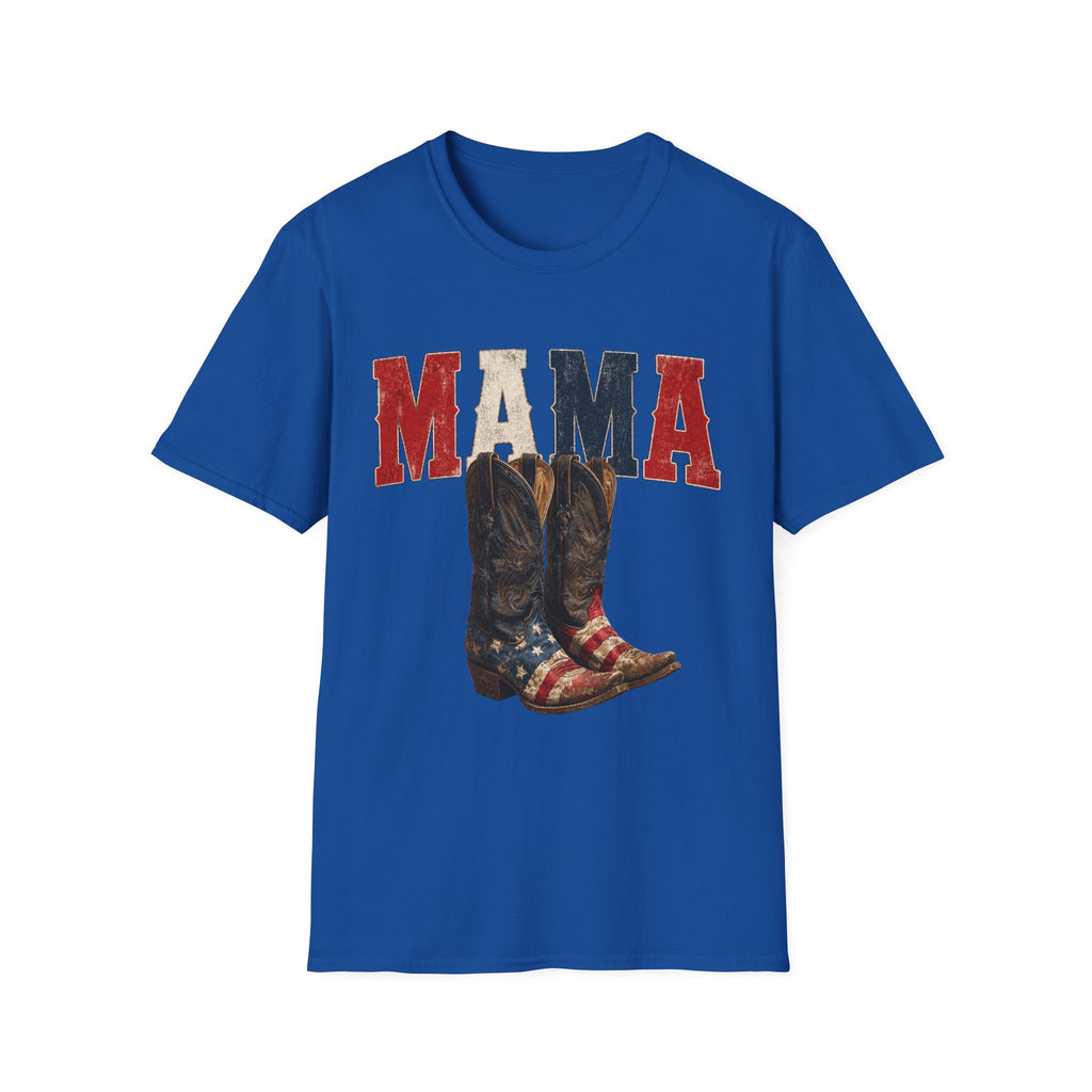 Mama Cowboy Boots T-Shirt — Patriotic Americana Graphic Tee for Moms