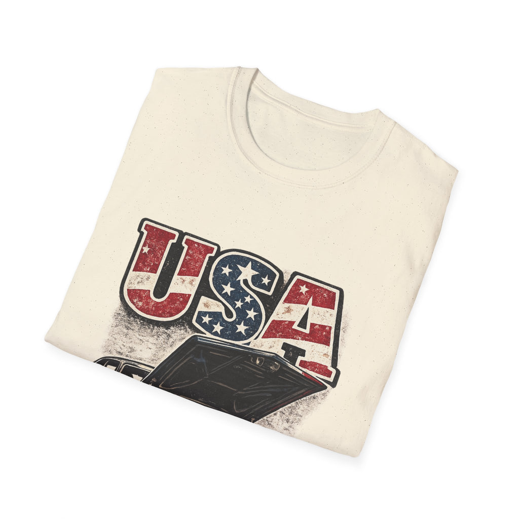 USA Muscle Car T-Shirt – Vintage American Flag Classic Car Graphic Tee